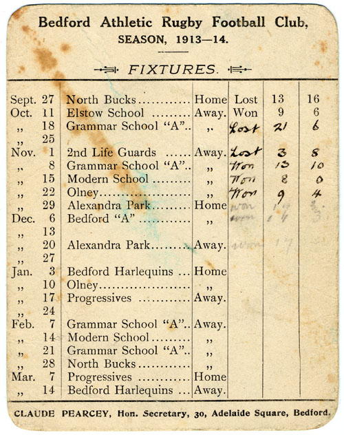 Bedford Athletic Fixtures 1913 to 1914 season